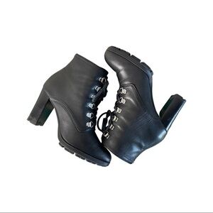 Adrienne Vittadini Thad Combat Leather Lug-sole Booties